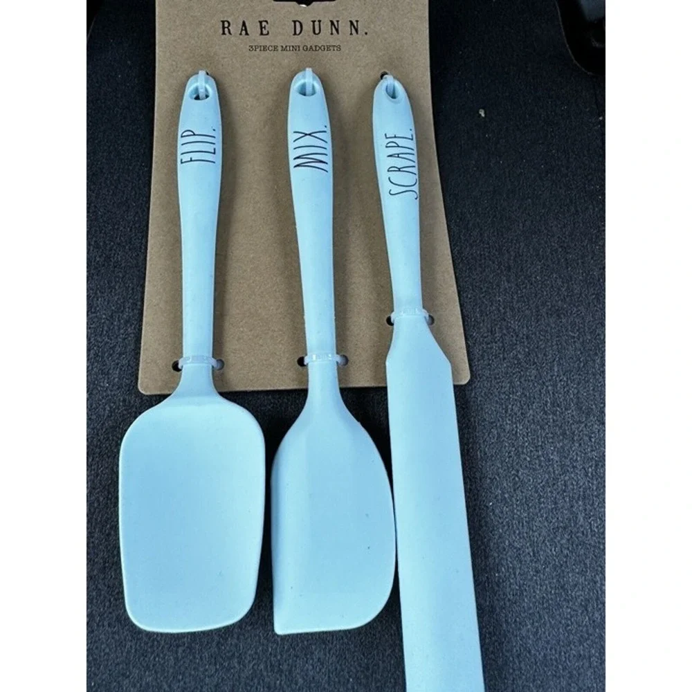 Rae‎ Dunn Blue Kitchen 3 Piece Mini Gadgets Set FLIP. MIX. SCRAPE NWT